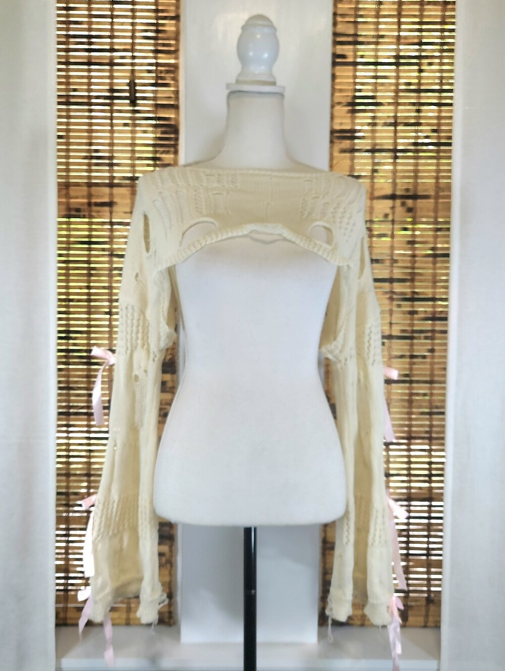 🩰 Edgy Meets Coquette: The Ultimate Distressed Shrug Sweater
